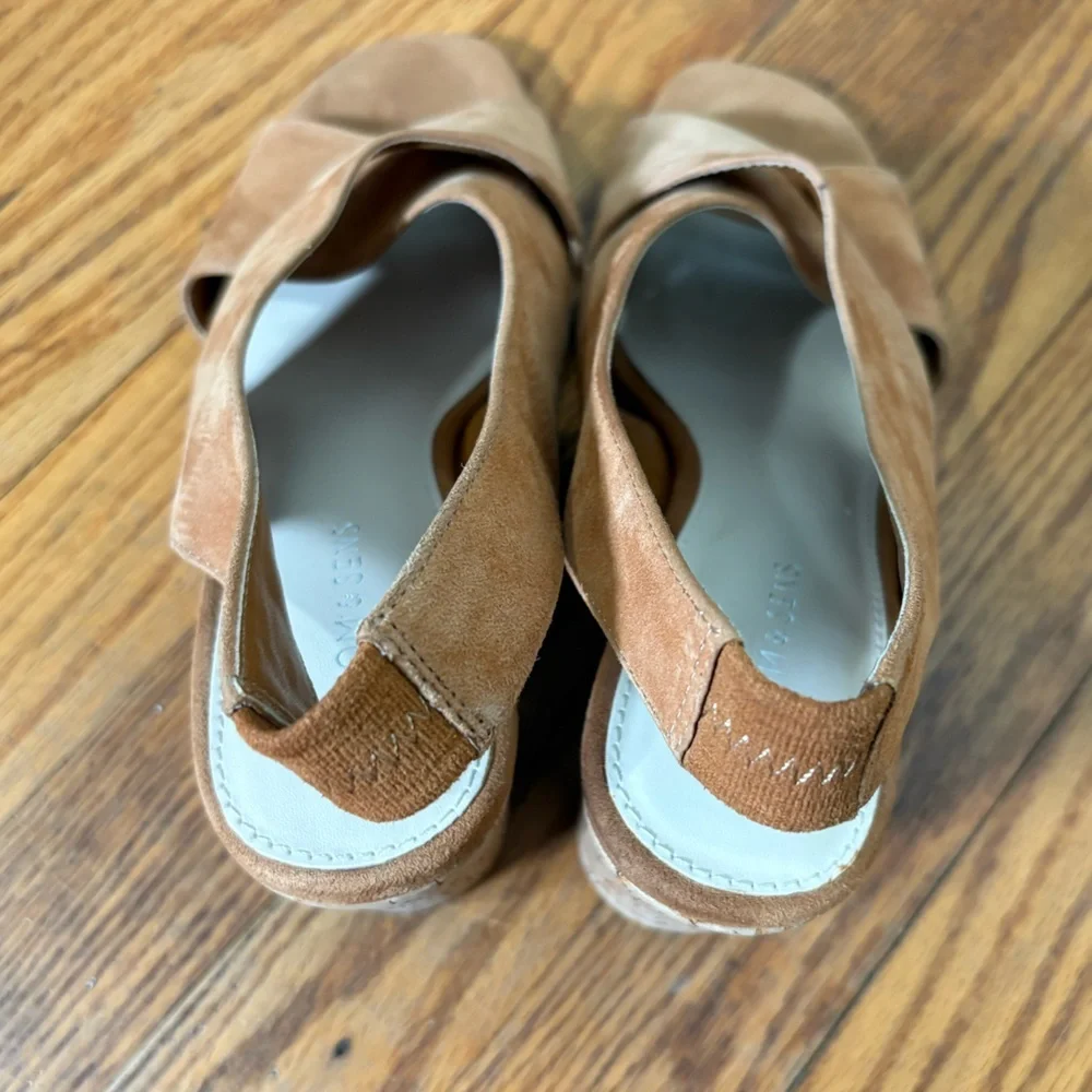 Com & Sens Missy Slingback Suede Cork Wedge Sandal Shoe Tan‎ size 7.5